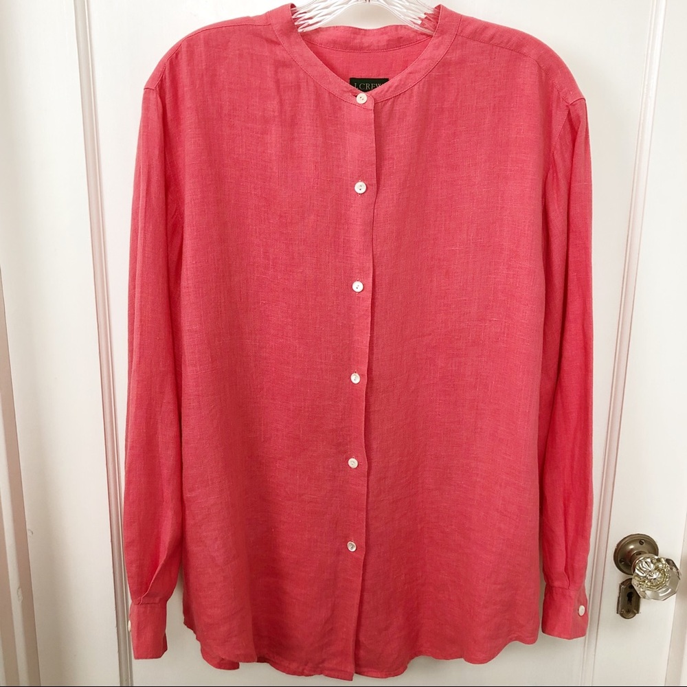 J. Crew Coral Pink Linen Button-Up Blouse